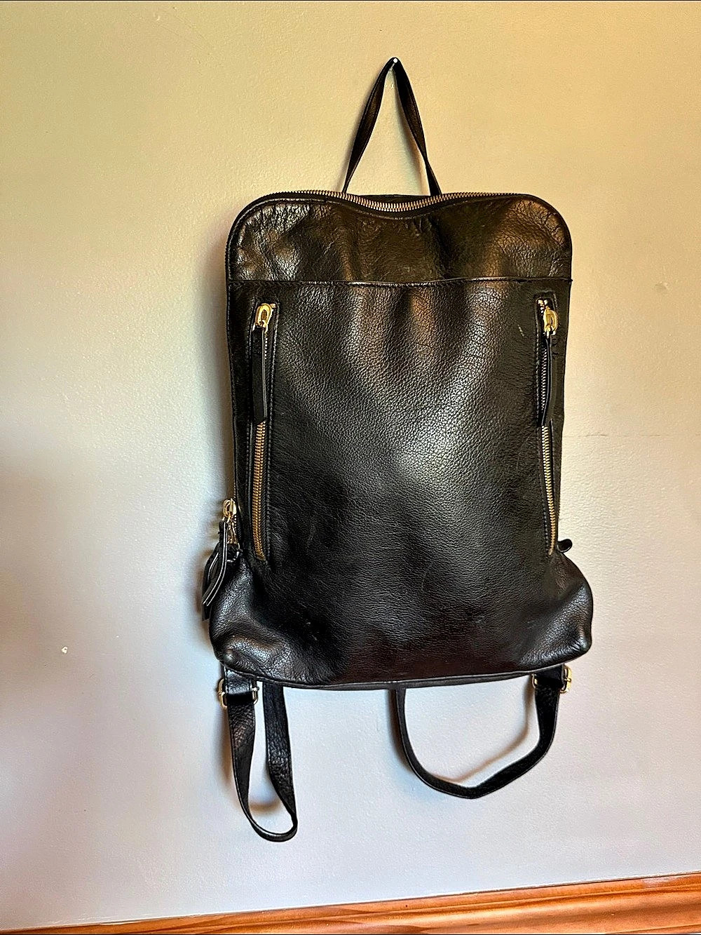 Margot New York Black Pebbled Leather Camille Backpack - Gold Hardware